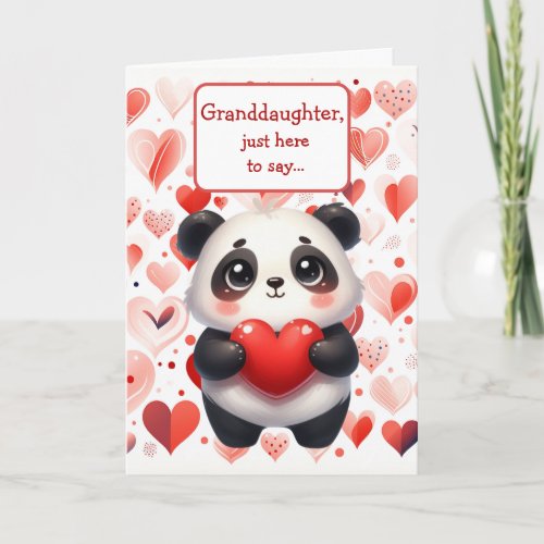 Cute Panda Bear Red Heart Granddaughter Valentine Holiday Card