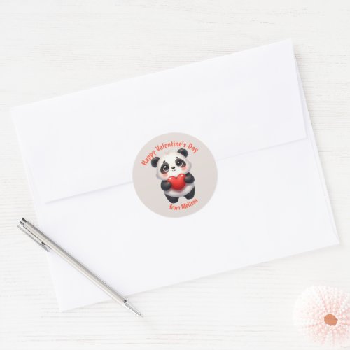 Cute Panda Bear Red Heart Valentine Classic Round Sticker