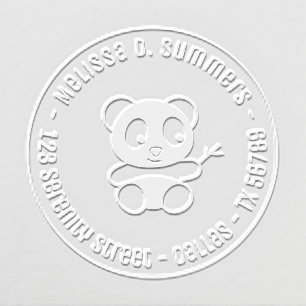 Cute Panda Bear Round Return Address Embosser