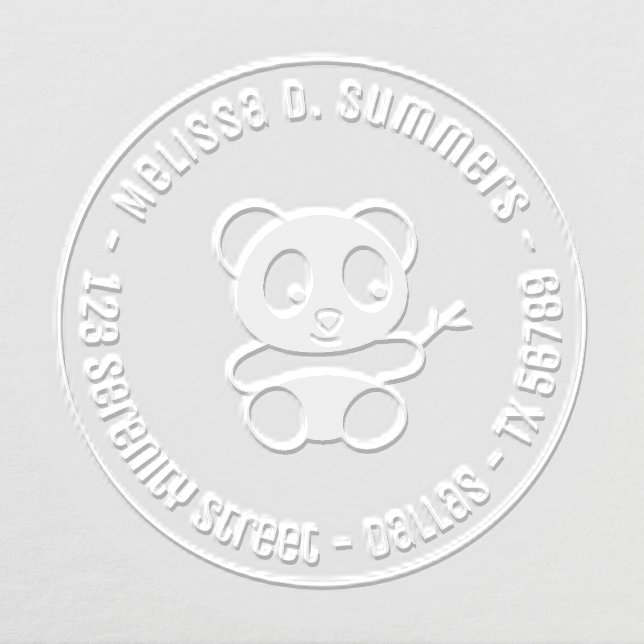 Cute Panda Bear Round Return Address Embosser (Design)