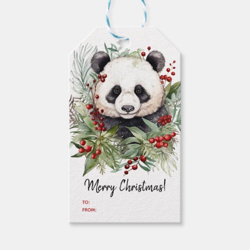 Cute Panda Bear Rustic Christmas botanicals Gift Tags