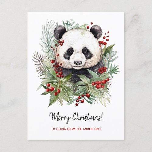 Cute Panda Bear Rustic Christmas botanicals Holiday Postcard
