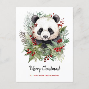 Cute Panda Bear Rustic Christmas botanicals Postcard