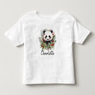 Cute Panda Bear Rustic Christmas botanicals Toddler T-shirt