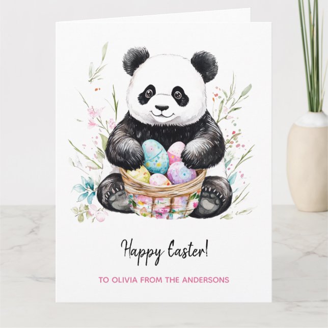 Cute Panda Bear Rustic Easter  Card (Front)