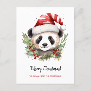 Cute Panda Bear Santa Merry Christmas Holiday Postcard
