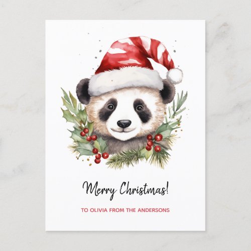 Cute Panda Bear Santa Merry Christmas Holiday Postcard