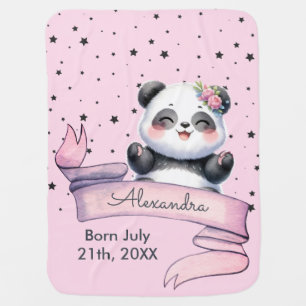 Cute Panda Bear Stars Pink Baby Girl Blanket