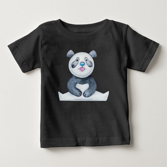 Cute Panda Bear Sticking Out Tongue Funny Baby T-Shirt (Front)