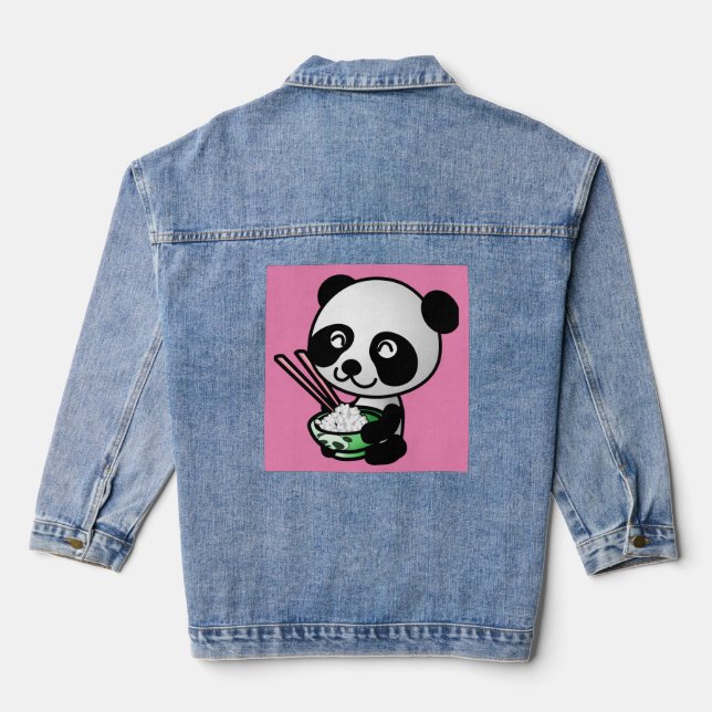 CUTE PANDA BEAR SUSHI RICE DENIM JACKET (Back)