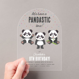 Cute Panda Bear Theme Kawaii Kids Birthday Party Acrylic Invitations