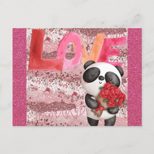 Cute Panda Bear Valentines Day Love Postcard
