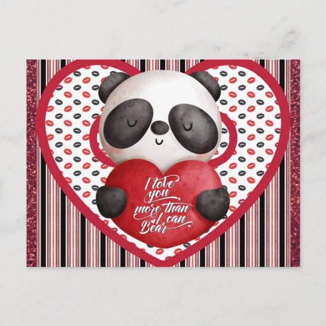 Cute Panda Bear Valentines Day Postcard (Front)