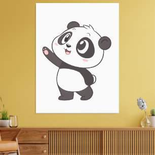 Cute Panda Bear Waving – Canvas Print