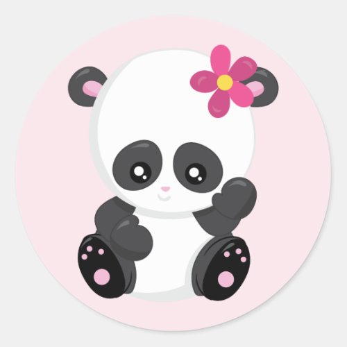 Cute Panda Bear Waving Classic Round Sticker