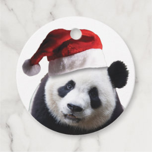 Cute Panda Bear Wearing a Santa Claus Hat Favor Tags