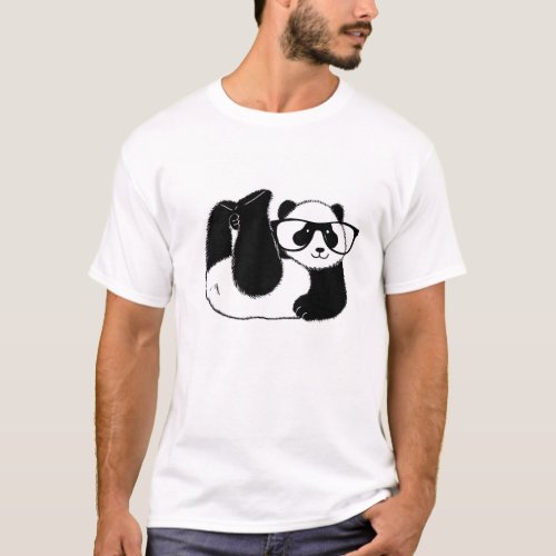 Cute Panda bear wearing glasses T_Shirt