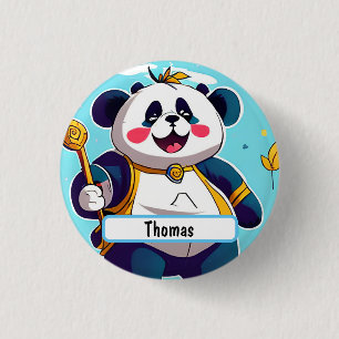 Cute Panda Bear With Customizable Nametag Button