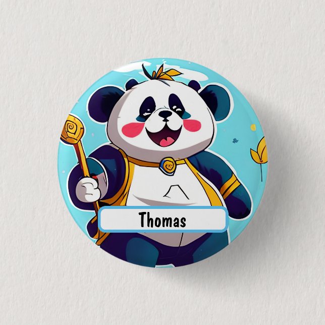 Cute Panda Bear With Customizable Nametag Button (Front)