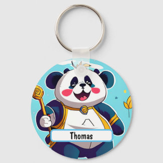 Cute Panda Bear With Customizable Nametag Keychain