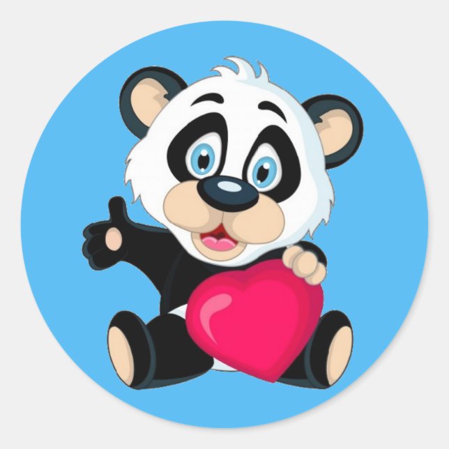 Cute Panda Bear with heart Classic Round Sticker (Front)