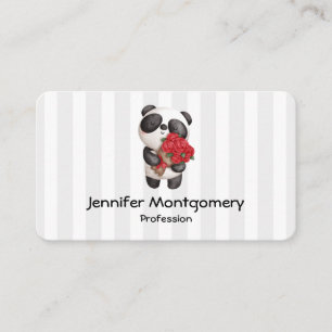 Cute Panda Bear with Rose Bouquet Business Card