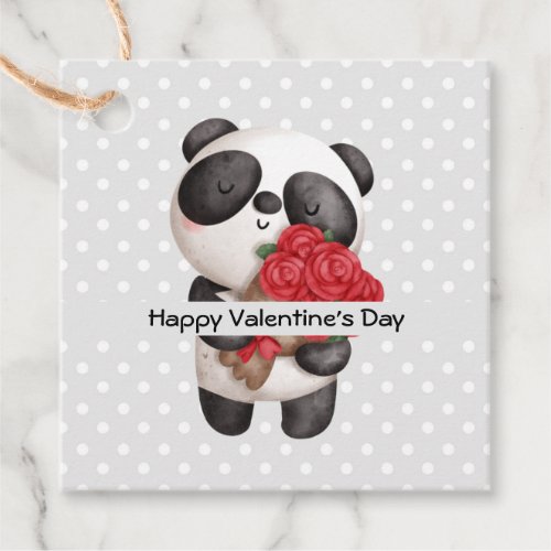 Cute Panda Bear with Rose Bouquet Favor Tags