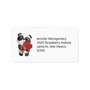 Cute Panda Bear with Rose Bouquet Label