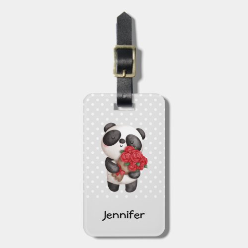 Cute Panda Bear with Rose Bouquet Luggage Tag