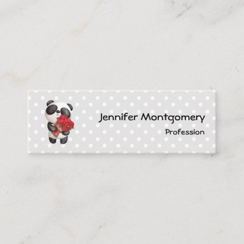 Cute Panda Bear with Rose Bouquet Mini Business Card