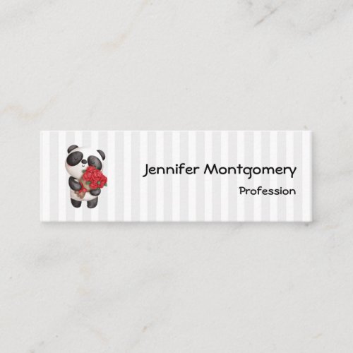 Cute Panda Bear with Rose Bouquet Mini Business Card