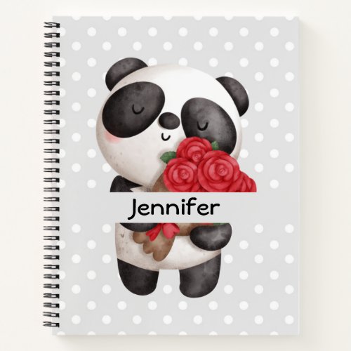 Cute Panda Bear with Rose Bouquet Notebook