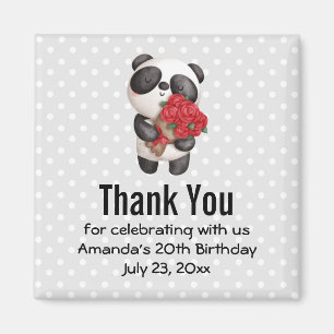 Cute Panda Bear with Rose Bouquet Party Thank You Magnet