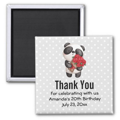 Cute Panda Bear with Rose Bouquet Party Thank You Magnet