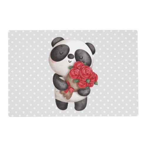 Cute Panda Bear with Rose Bouquet Placemat