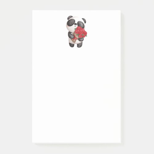 Cute Panda Bear with Rose Bouquet Post_it Notes