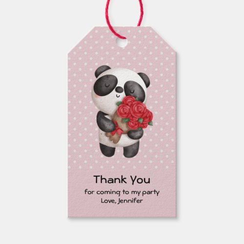 Cute Panda Bear with Rose Bouquet Thank You Gift Tags