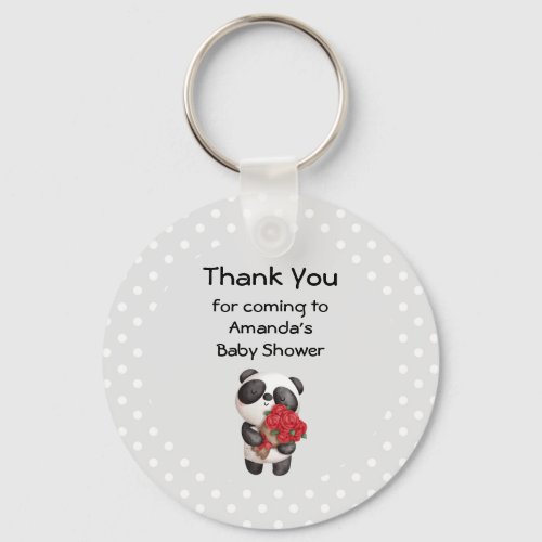 Cute Panda Bear with Rose Bouquet Thank You Keychain