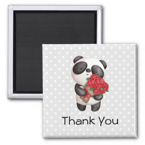 Cute Panda Bear with Rose Bouquet Thank You Magnet