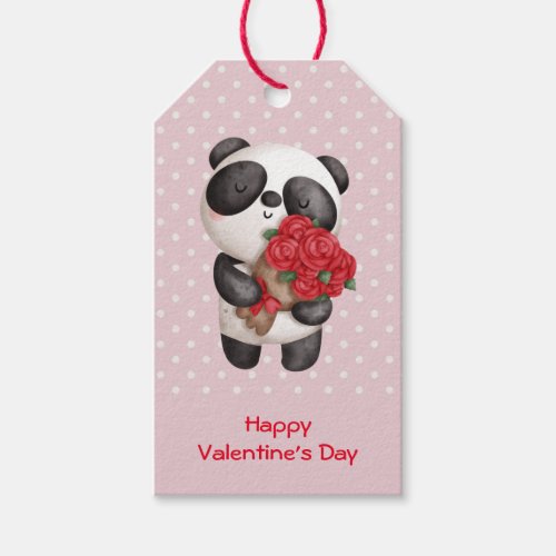 Cute Panda Bear with Rose Bouquet Valentines Gift Tags