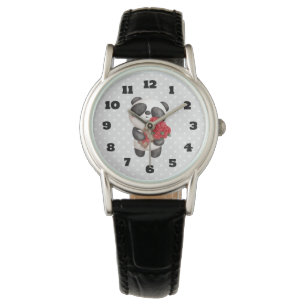 Cute Panda Bear with Rose Bouquet Watch