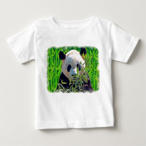 Cute Panda Bear with tasty Bamboo Leaves Baby T_Shirt