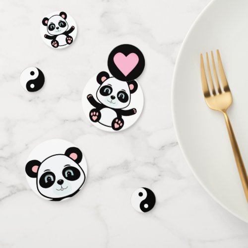 Cute Panda Bear  Yin Yang Black  White Confetti