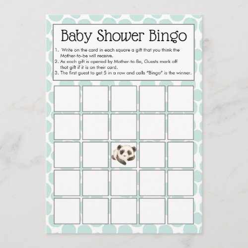 Cute Panda Bears Baby Shower Bingo Game Invitation