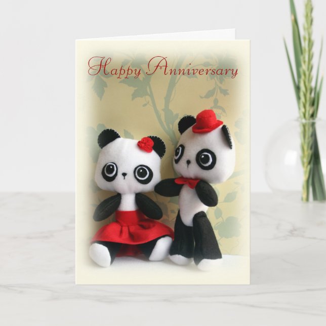 Cute Panda Bears Couple Anniversary Greeting Card (Front)