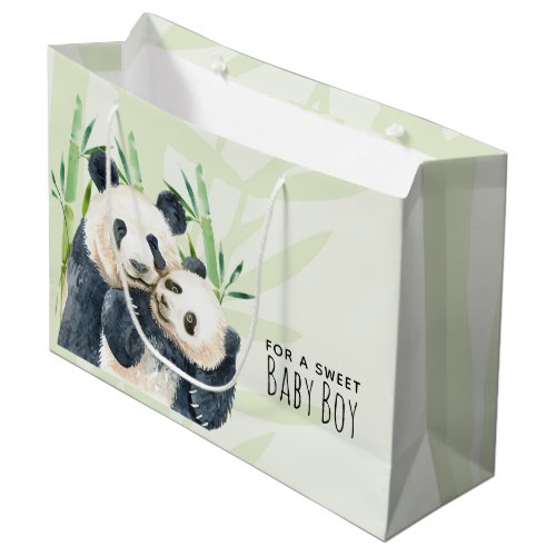 Cute Panda Bears Cuddling Watercolor Baby Boy Large Gift Bag