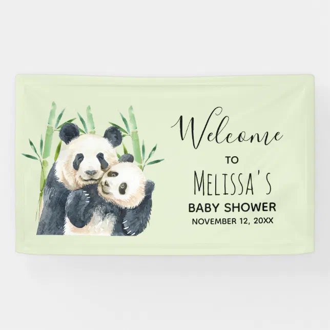 Cute Panda Bears Cuddling Watercolor Baby Shower Banner | Zazzle