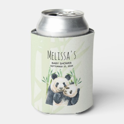 Cute Panda Bears Cuddling Watercolor Baby Shower Can Cooler