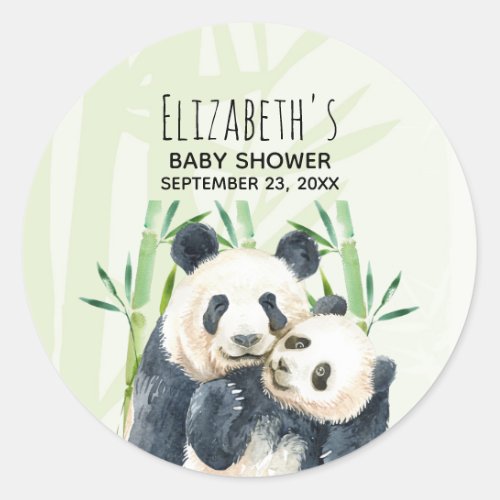 Cute Panda Bears Cuddling Watercolor Baby Shower Classic Round Sticker