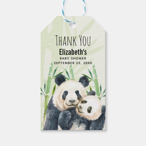 Cute Panda Bears Cuddling Watercolor Baby Shower Gift Tags